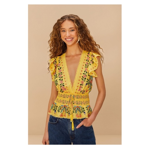 FARM Rio Tops - FARM Rio Delicate Flowers Stripes Blouse